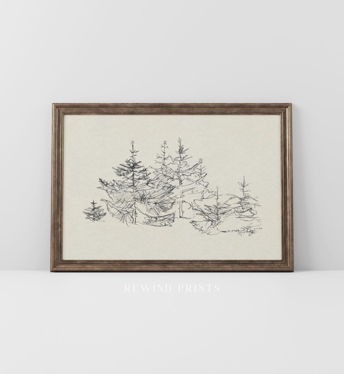 Vintage Abstract Christmas Tree Sketch Art Print - Image 4