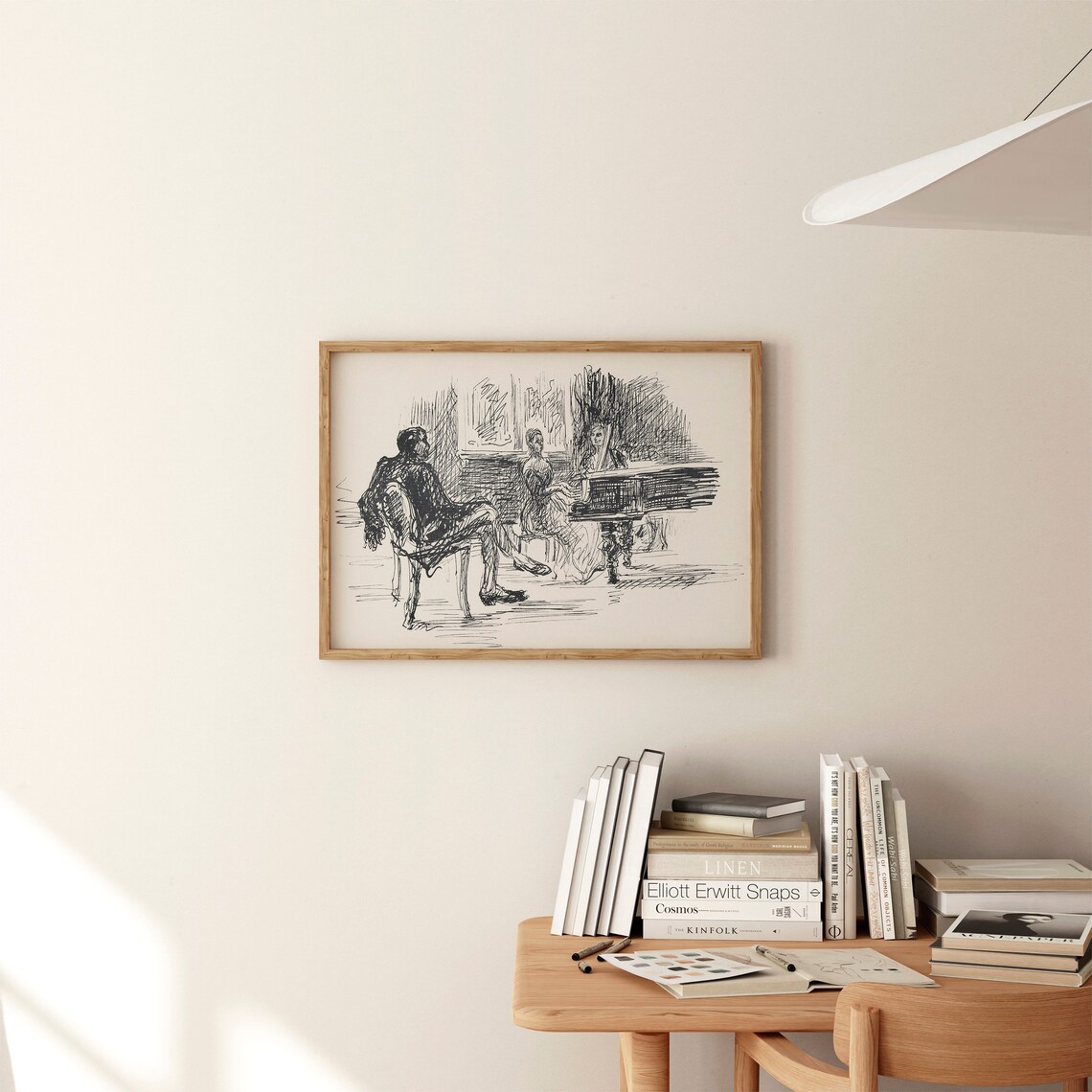 Vintage Piano Figure Drawing, Neutral Wall Art Print - Image 3