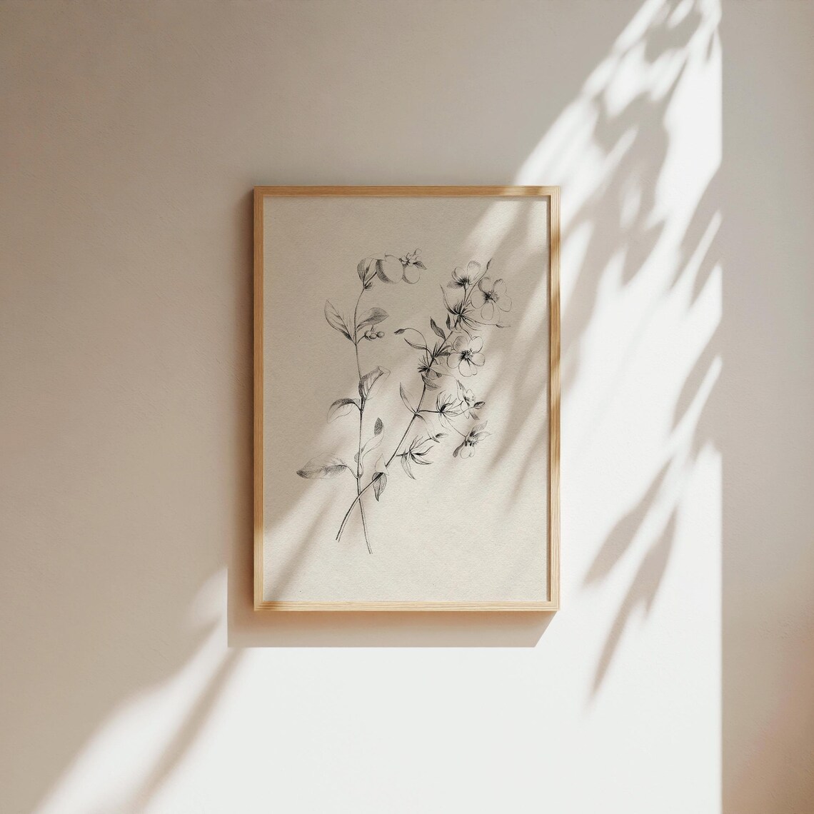 Vintage Cream Black Botanical Flower Sketch Antique Engraving Wall Art - Image 5