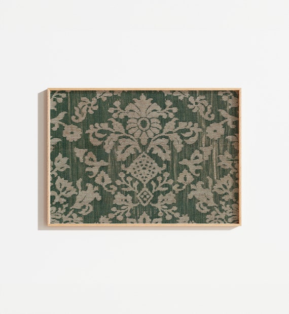 Vintage Dark Green Floral Tapestry Art Print