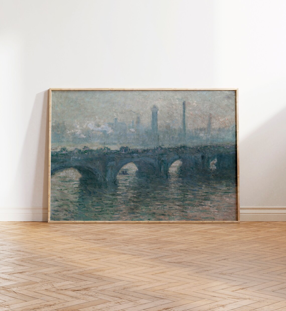 Vintage Muted Landscape Painting, Antique Bridge Art Print - Image 2