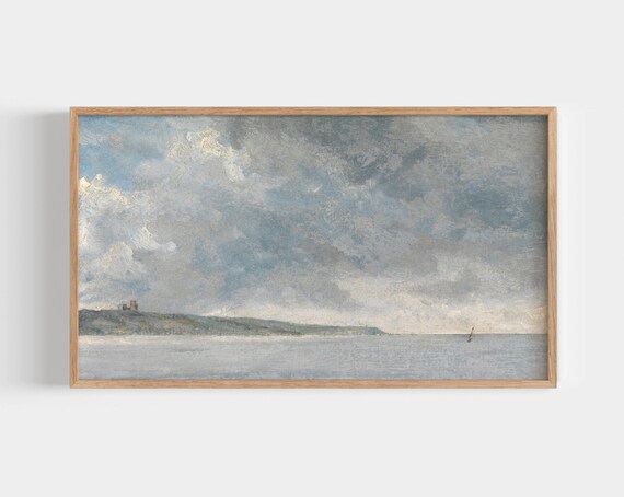 Frame Tv Art Vintage Muted Coastal Painting Moody Blue Toned Vintage Painting Oil Painting Seascape Tv Art