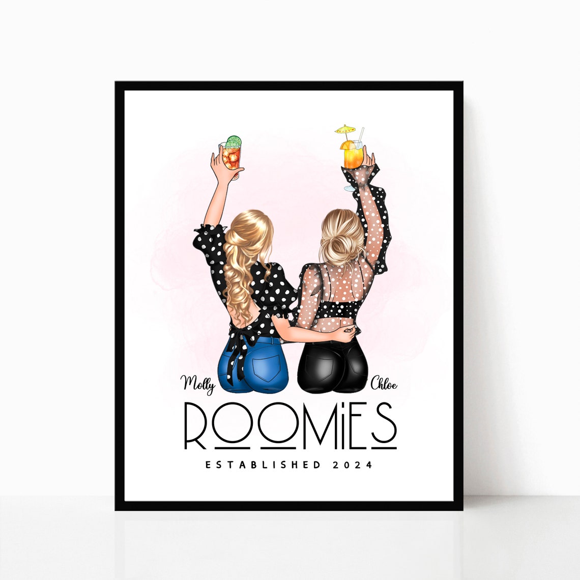 Personalized Roomies Polka Dot Tops Raised Cocktails Est 2024 Poster