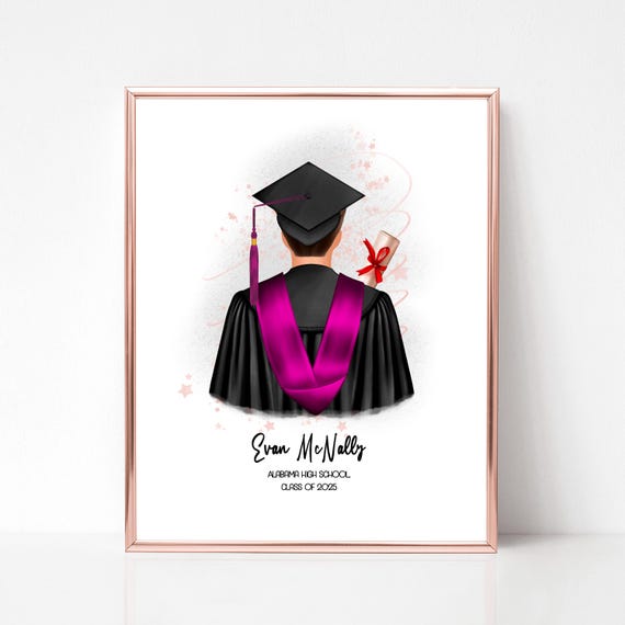 Male Graduation Print Personalized Grad Gift For Son Custom College Graduation For Him High School Grad Portrait Print