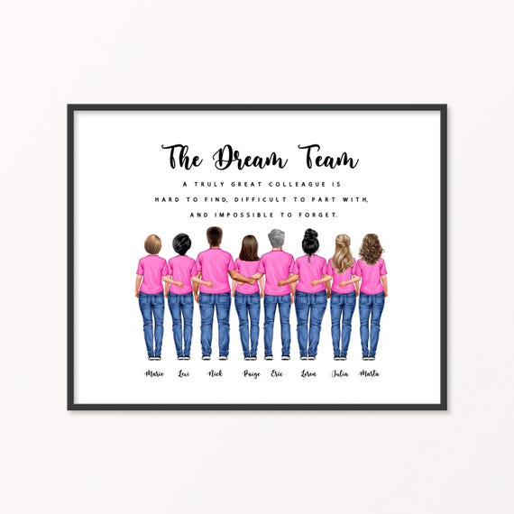 Dream Team Print Personalised Portrait Of Colleagues Wall Art Coworker Gift Colleague Leaving Gift Team Member Goodbye Gift