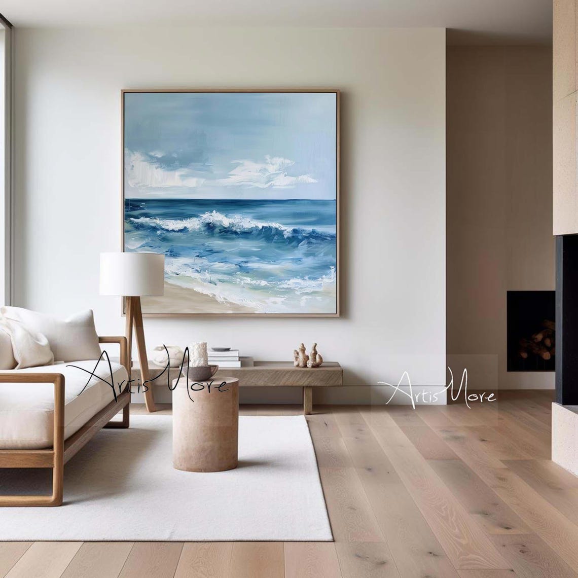 Blue Ocean Waves Beach Painting Foamy Surf Coastal Abstract Wall Art - Image 3