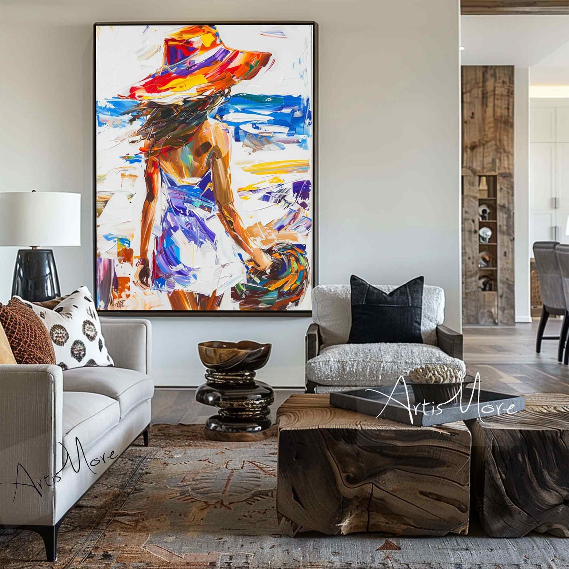 Minimalist Woman Figure Art Colorful Texture Art Painting Large Wall Art Female Figure Painting Modern Living Room Wall Art Decor - Image 5