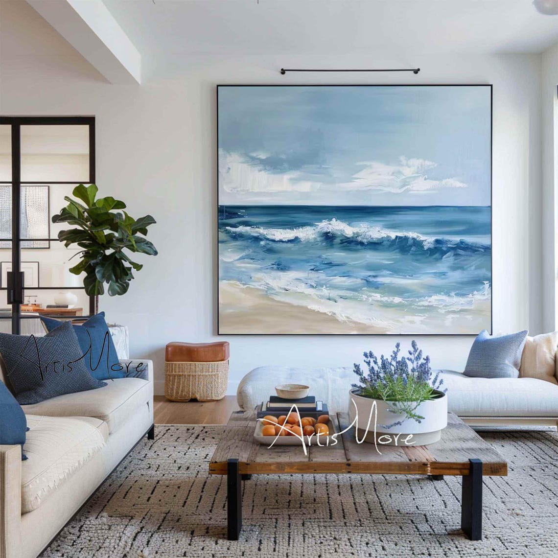 Blue Ocean Waves Beach Painting Foamy Surf Coastal Abstract Wall Art - Image 5