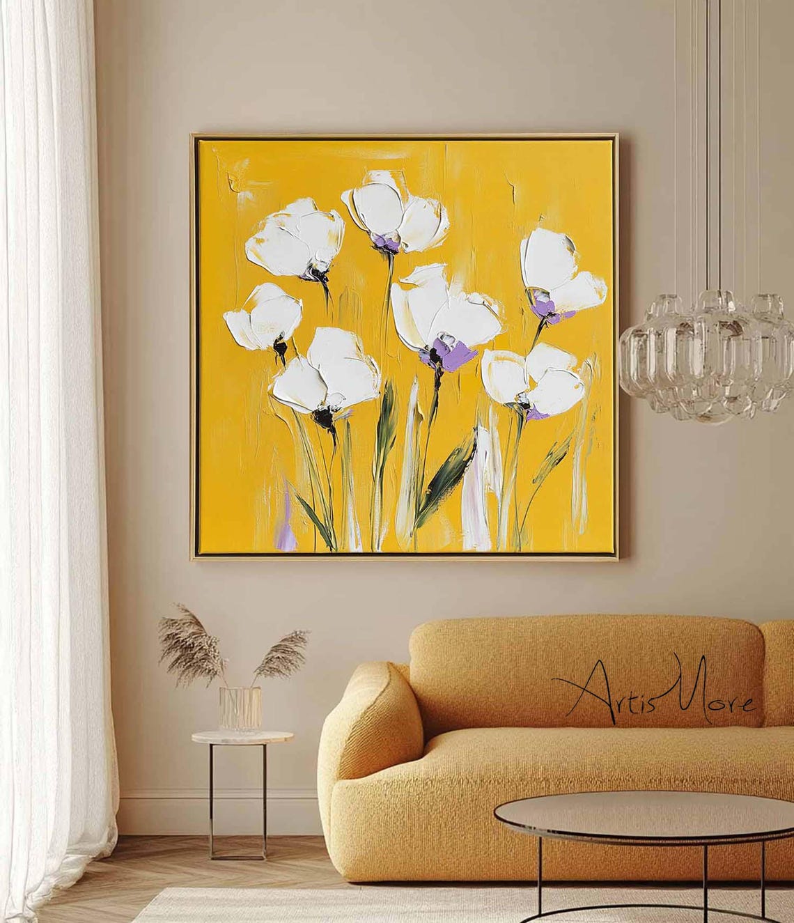 White Anemone Flowers Bold Yellow Background Texture Art Poster - Image 5