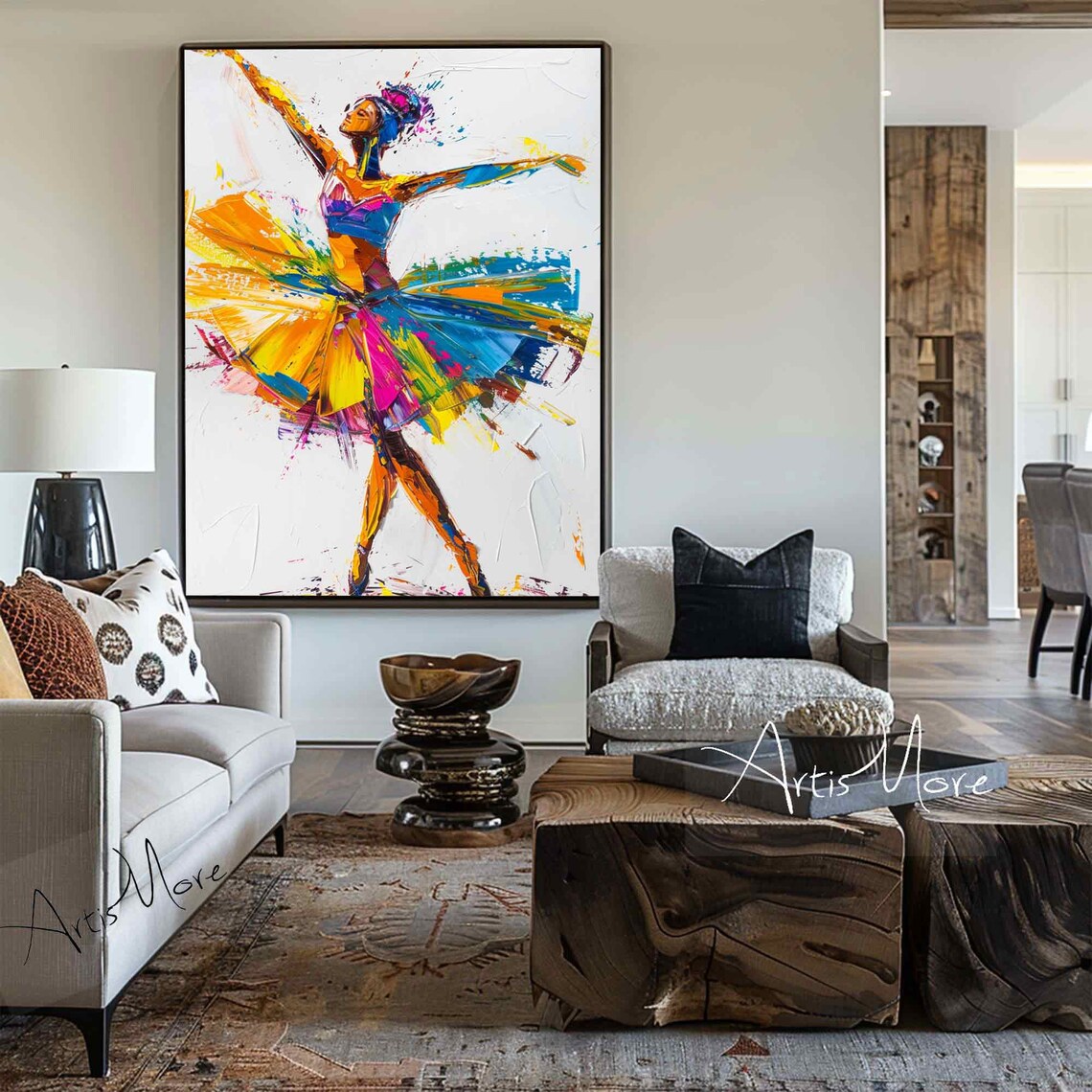 Colorful Ballerina Dancer Painting Abstract Ballet Figure Motion Wall Art - Image 3