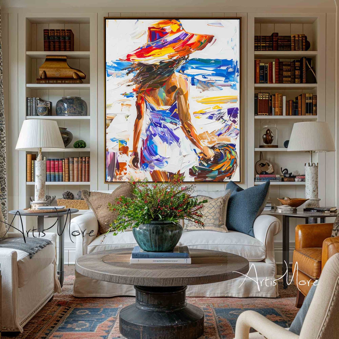 Minimalist Woman Figure Art Colorful Texture Art Painting Large Wall Art Female Figure Painting Modern Living Room Wall Art Decor - Image 3