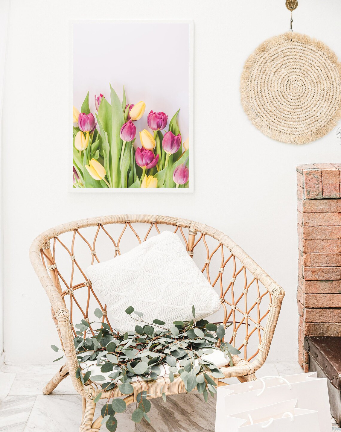 Pink Yellow Tulips Spring Flowers Minimal Floral Photo Poster - Image 2