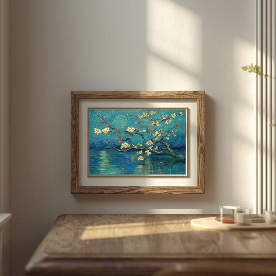 Cherry Blossom Branch Over Water Van Gogh Style Floral Art Poster
