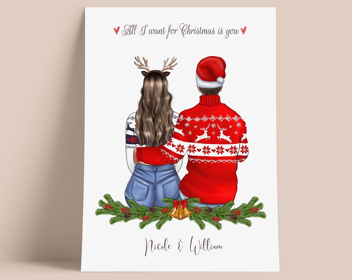Personalized Christmas Couple Poster Nicole William Festive Sweaters
