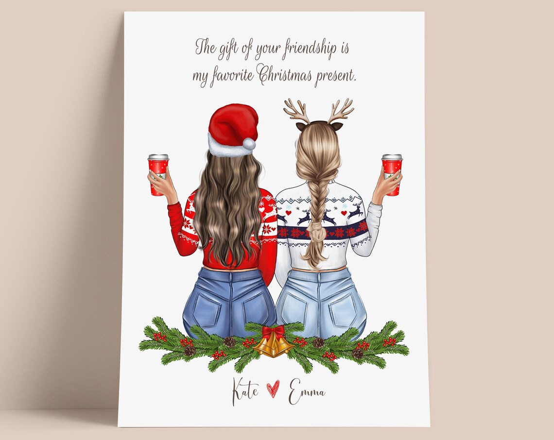 Personalized Christmas Best Friends Print Kate Emma Festive Sweaters