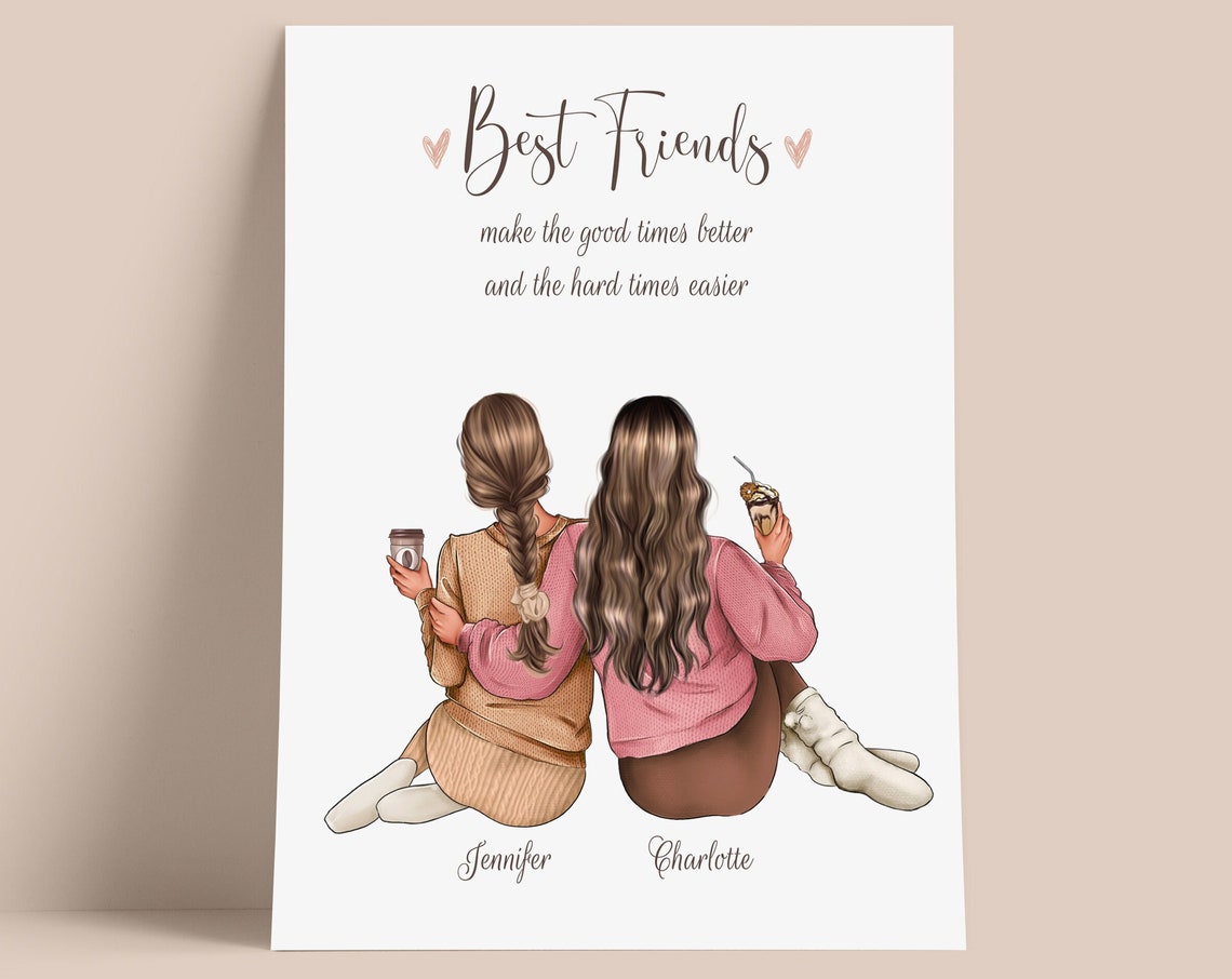 Best Friend Personalized Print Custom Friend Prints Best Friends Gift Picture Sisters Illustration Bff Custom Gift - Image 2