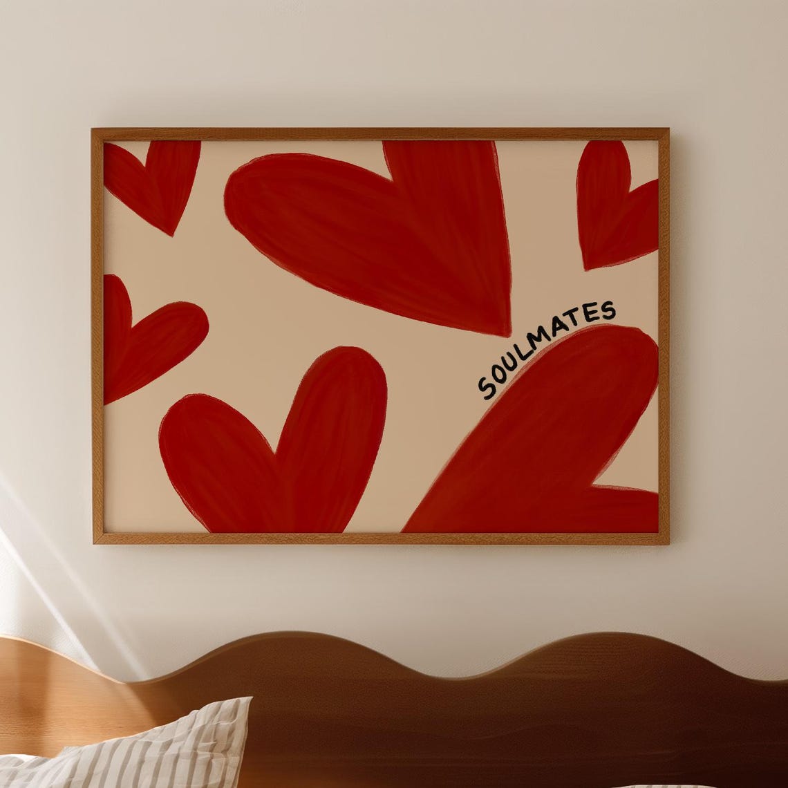 Soulmates Red Hearts Pattern Love Bedroom Gift Decor Art Poster