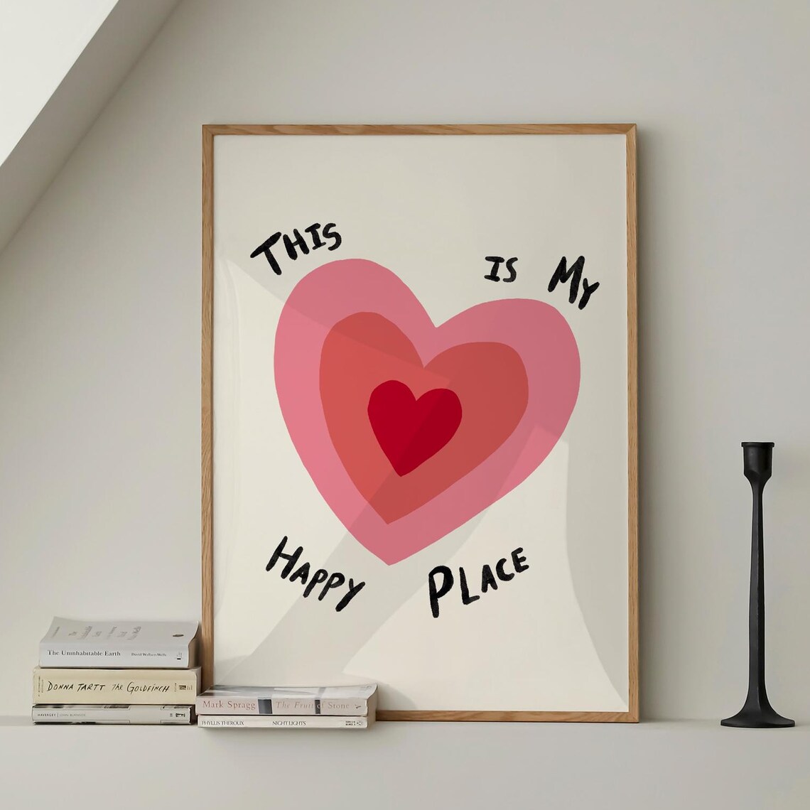 This Is My Happy Place Pink Heart Quote Art Modern Wall Poster
