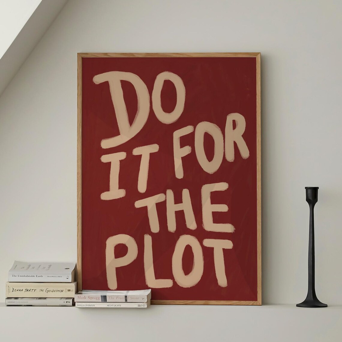 Do It For The Plot Quote Poster Red Cream Hand Lettered Trendy Decor