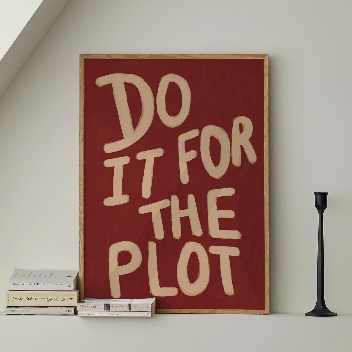 Do It For The Plot Retro Newspaper Print Typography Wall Art Red Trendy Quote Affirmation Poster