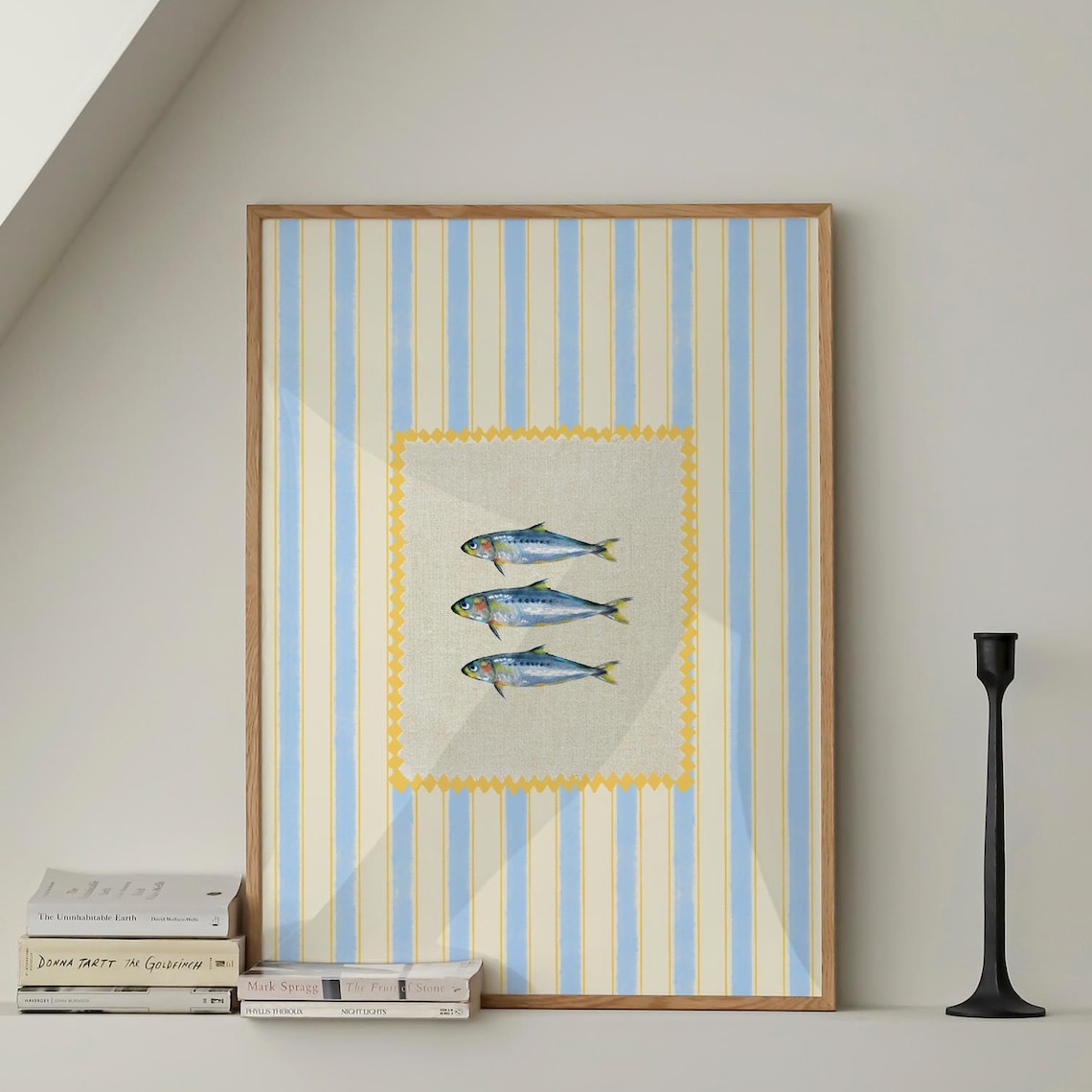 Sardine Fish Blue Stripe Vintage Kitchen Retro Seafood Art Poster