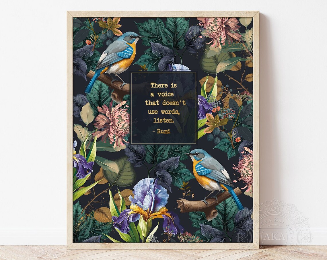 Rumi Listen to Silence Floral Birds Art Print