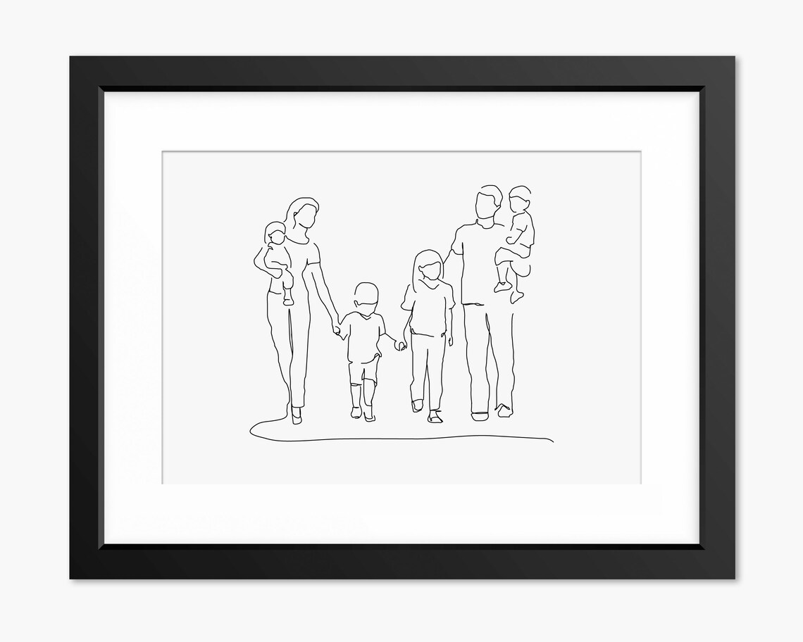 Family Portrait Family Drawing Family Illustration Family Wall Art Family Line Art Family Gift Mothers Day Gift Wall Art Family Gift