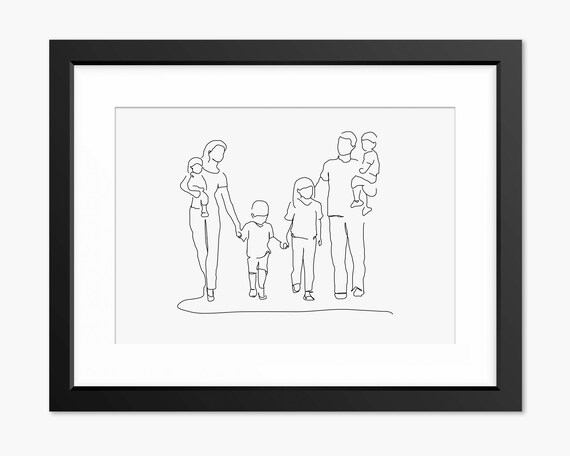 Family Portrait Family Drawing Family Illustration Family Wall Art Family Line Art Family Gift Mothers Day Gift Wall Art Family Gift