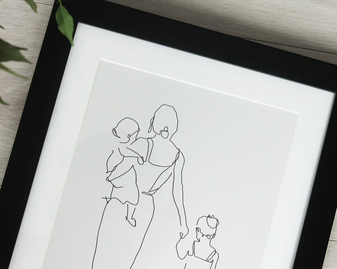 Mother And Children Line Art Family Illustration Gift For Mom Mum Family Print Family Gift Wall Art Line Art Line Drawing Unique - Image 2