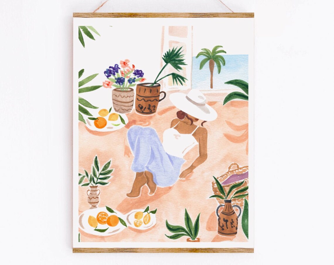 Woman Sitting By The Window Art Print, Tropical Portrait