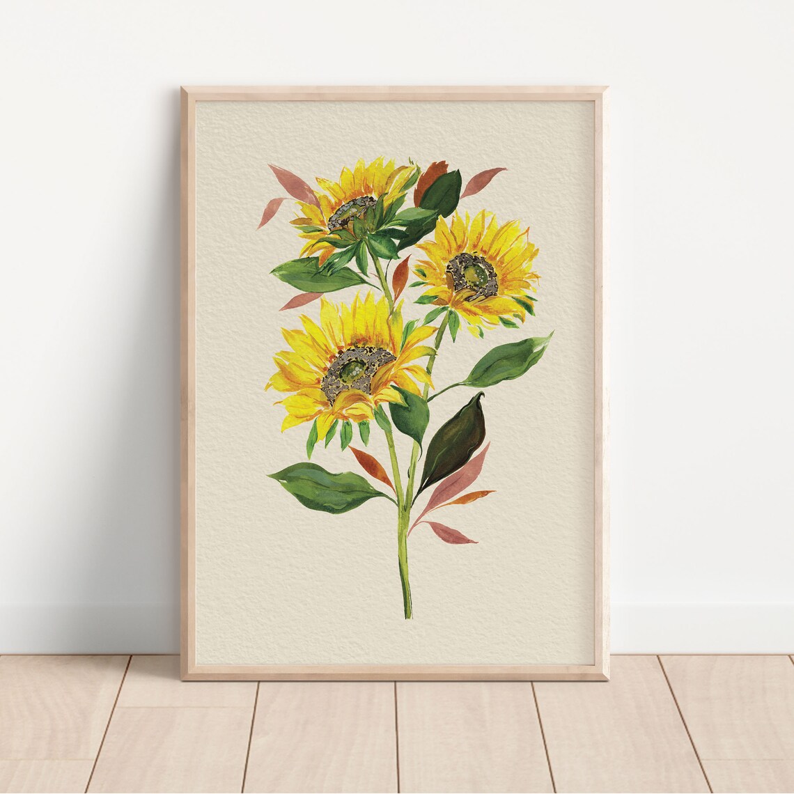 Autumnal Neutral Sunflower Art Print, Rustic Botanical