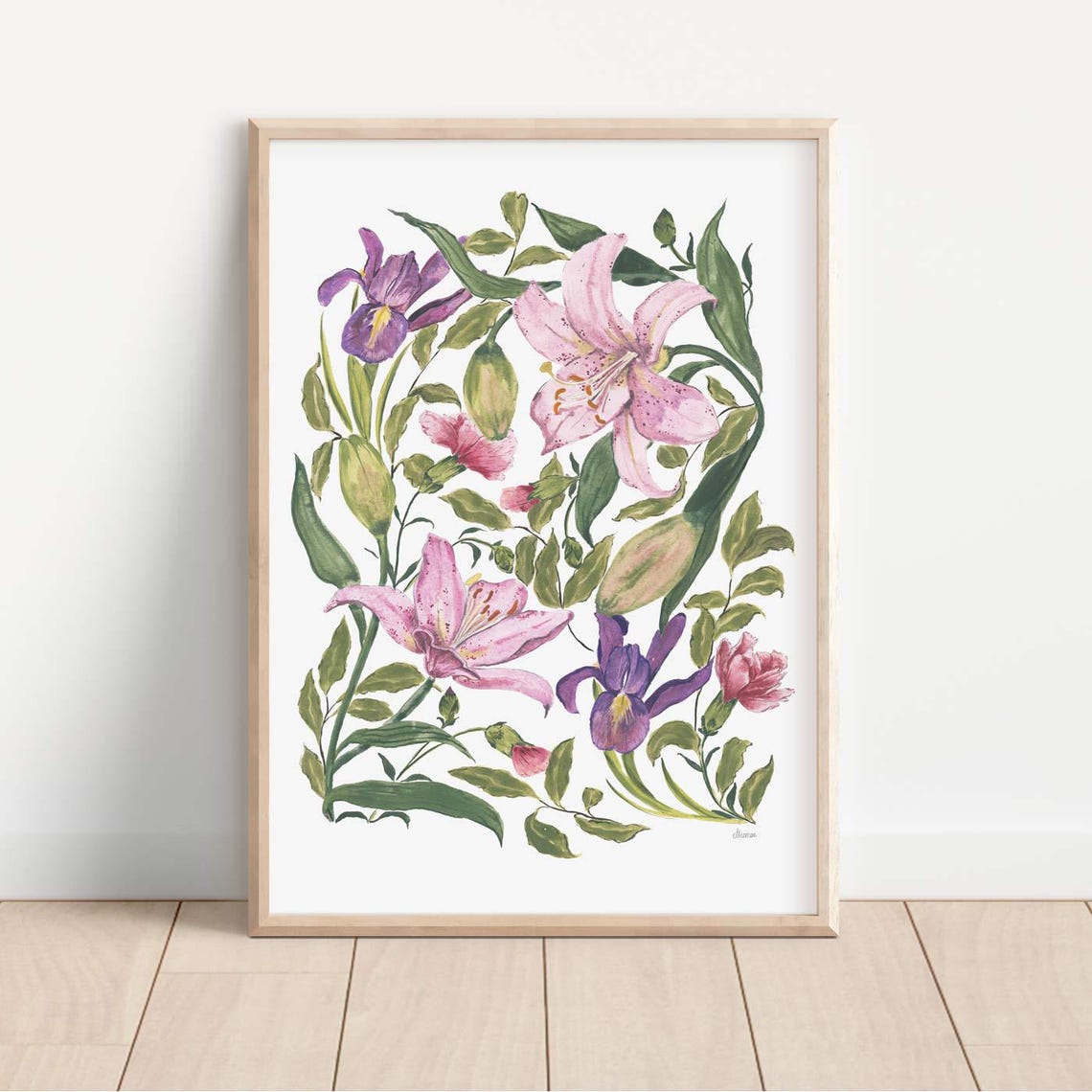 Lily, Carnation & Iris Modern Cottagecore Art Print