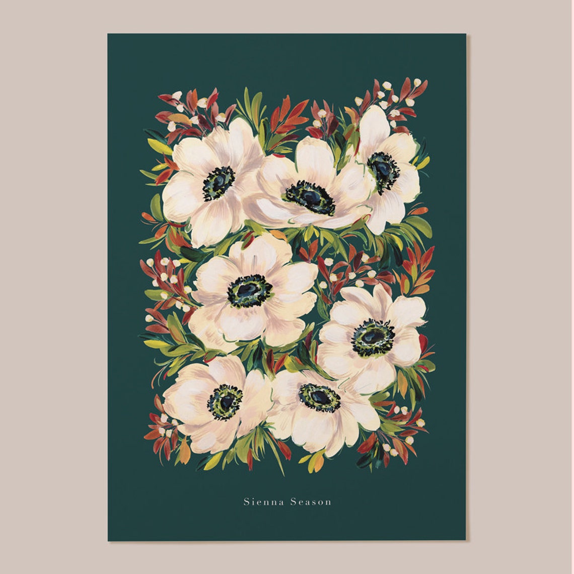 Sienna Season Art Print, Moody Floral Autumn - Image 2
