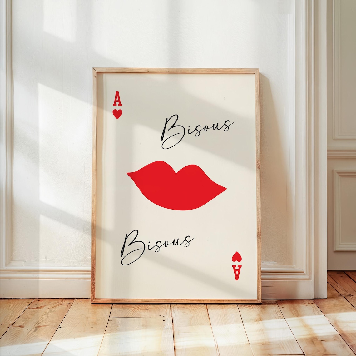 Bisous Ace Of Hearts Red Lips French Kiss Playing Card Poster