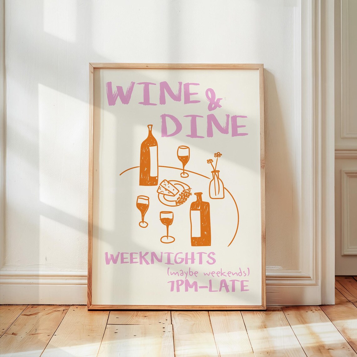 Wine Dine Club Retro Food Print, Mid-Century