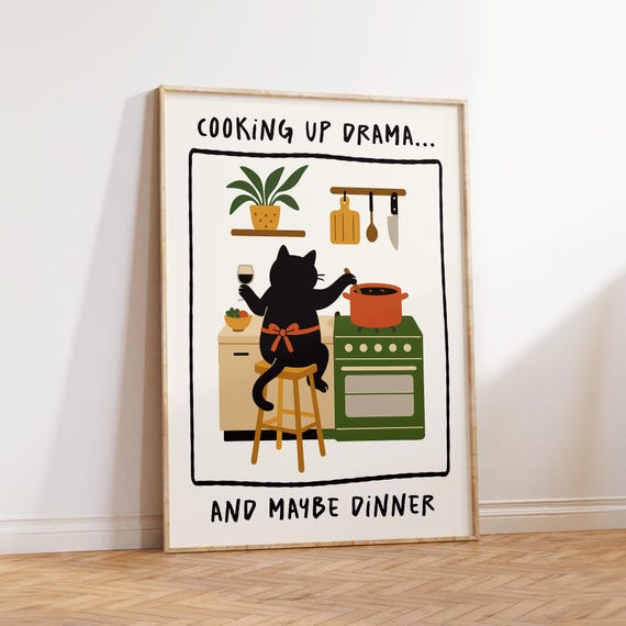 Funny Cat Kitchen Art Print, Quirky Home Decor