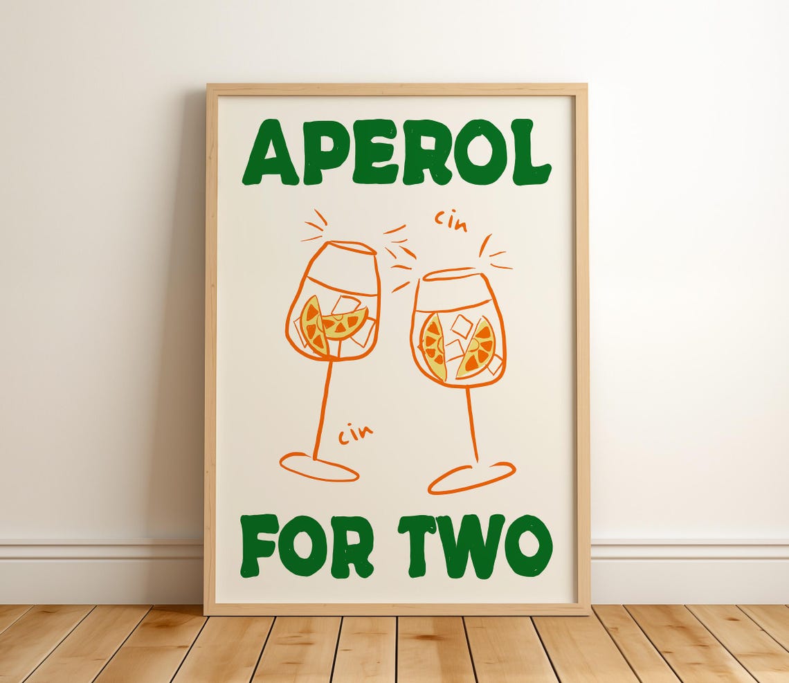 Aperol For Two Spritz Glasses Cheerful Cocktail Bar Cart Poster