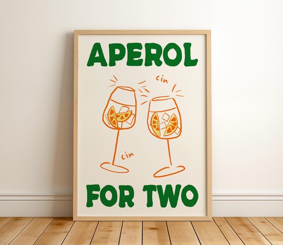 Aperol For Two Spritz Glasses Cheerful Cocktail Bar Cart Poster