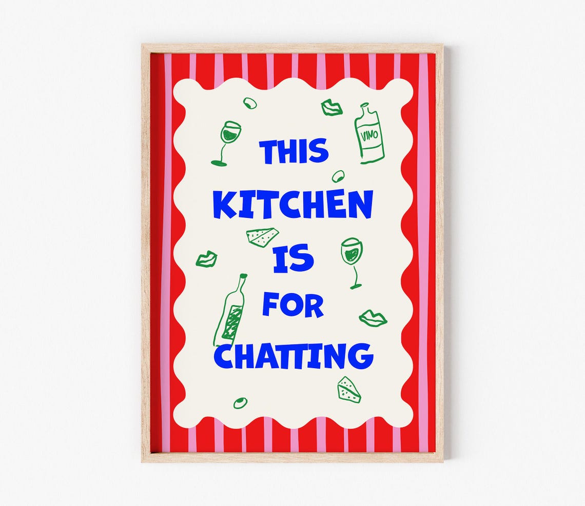 This Kitchen Is for Chatting Colorful Retro Typography Poster
