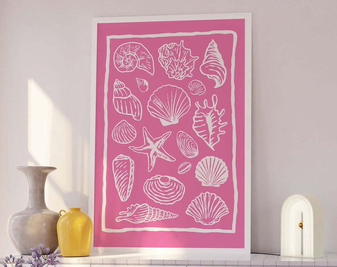 Seashells Print Art Cute Summer Art Print Girly Wall Art Trendy Beach House Decor Coastal Wall Art