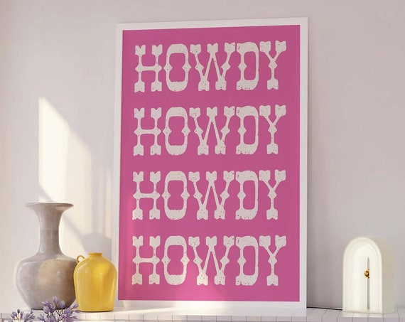 Howdy Print Art Retro Cowgirl Wall Art Country Western Art Print Trendy Retro Cowboy Wall Art