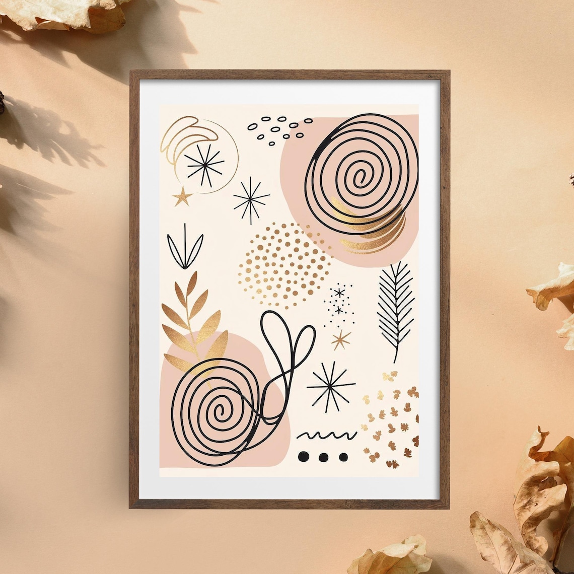 Abstract Boho Wall Art, Gold Foil Minimalist