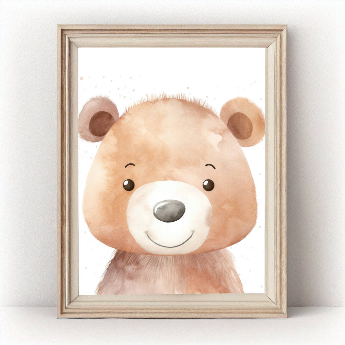 Cute Smiling Teddy Bear Face Watercolor Baby Nursery Art Poster - Image 2