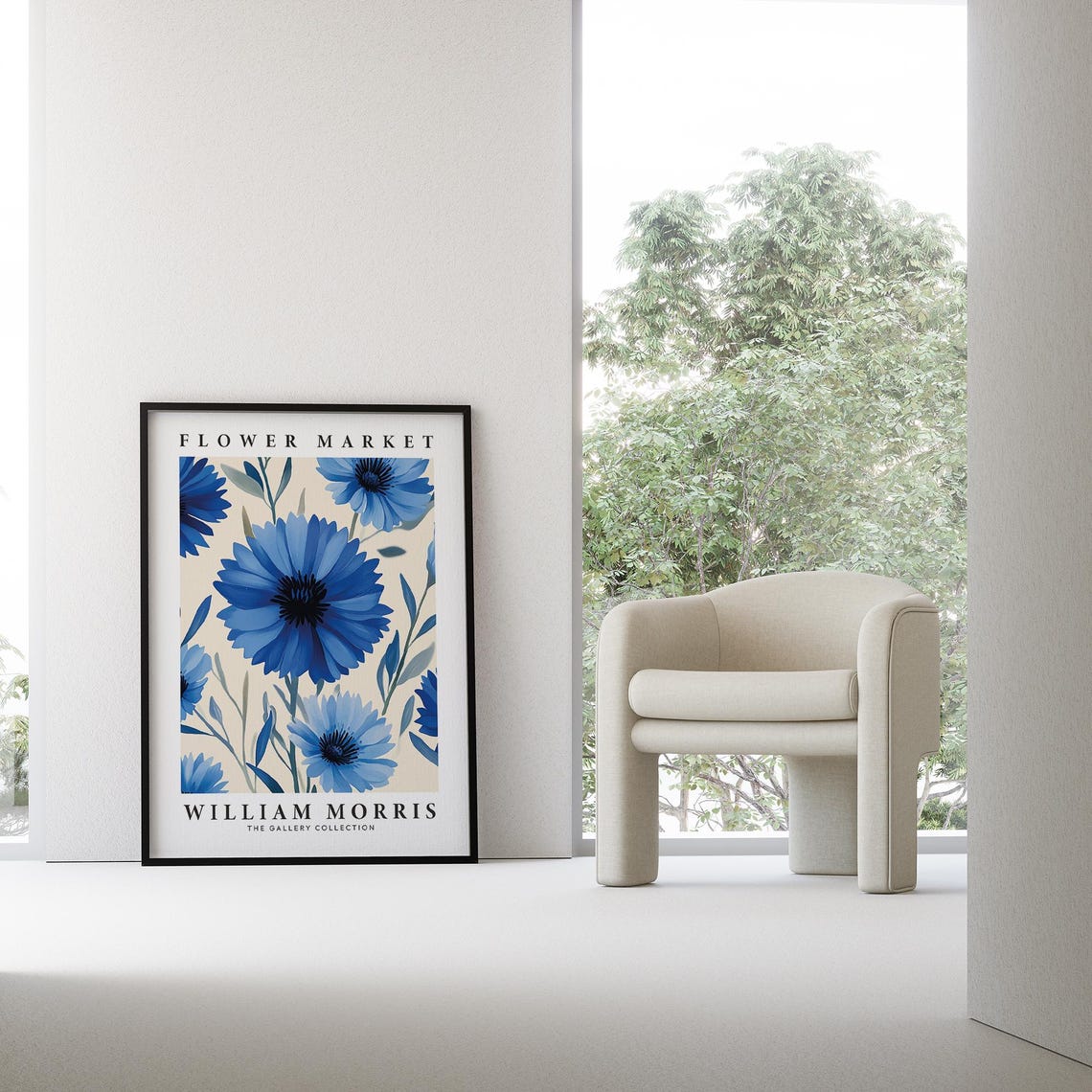 William Morris Flower Market Blue Cornflower Daisy Botanical Poster - Image 4