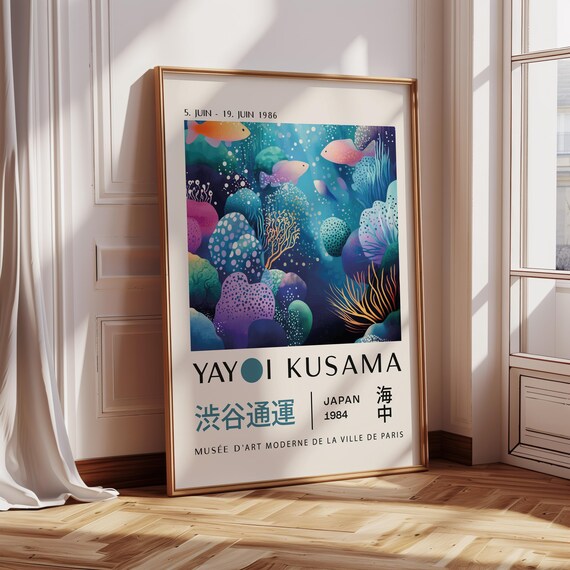 Yayoi Kusama 1986 Ocean Coral Reef Tropical Fish Exhibition Poster