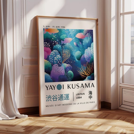 Yayoi Kusama Poster Colorful Exhibition Poster Japanese Wall Art Underwater Fish Print For Modern Home Aquarium Wall Art