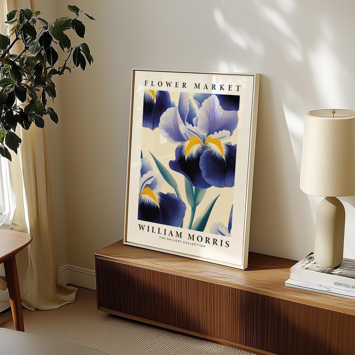 William Morris Flower Market Blue Iris Blossom Botanical Wall Art - Image 4