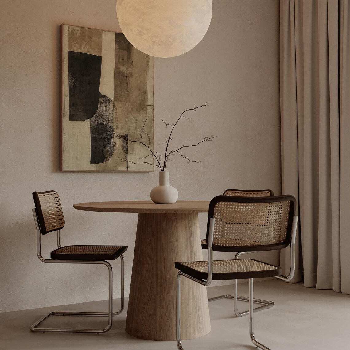 Black Beige Vessel Shapes Linen Textured Neutral Art Style Poster