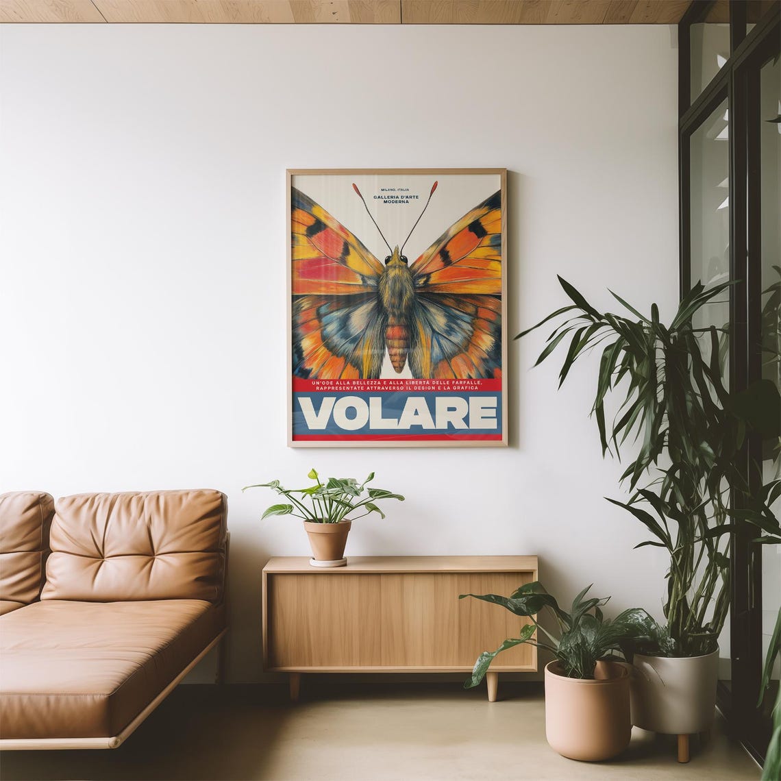 Volare Butterfly Orange Retro Italian Exhibition Poster Milano Art - Image 2