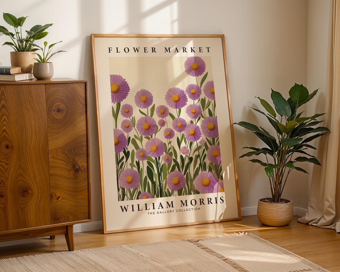 William Morris Flower Market Purple Daisy Botanical Gallery Poster - Image 2